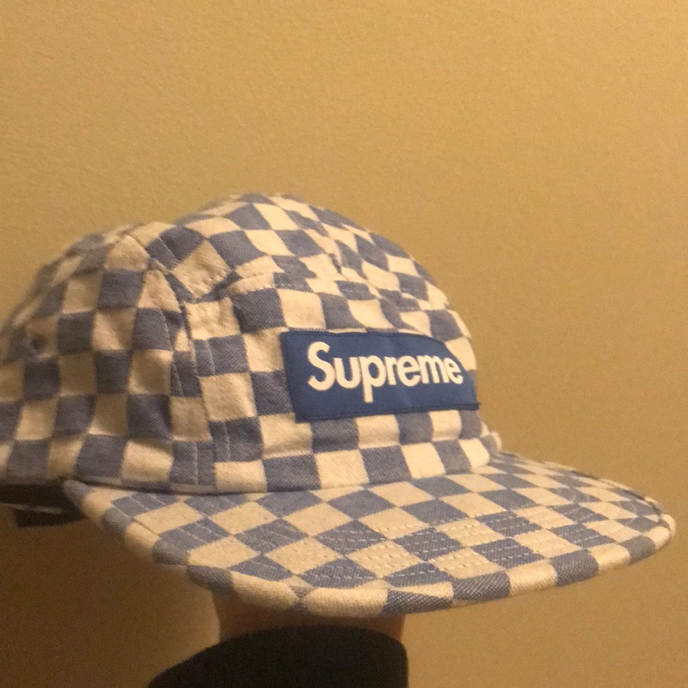 Blue checkered adjustable supreme hat